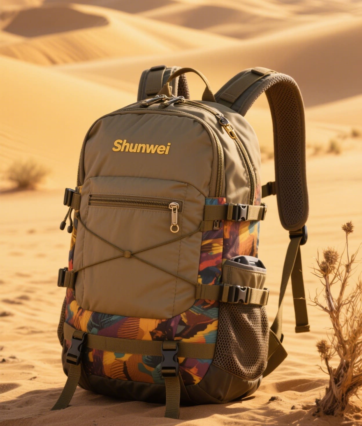 Khaki-colored waterproof and wear-resistant hiking bag