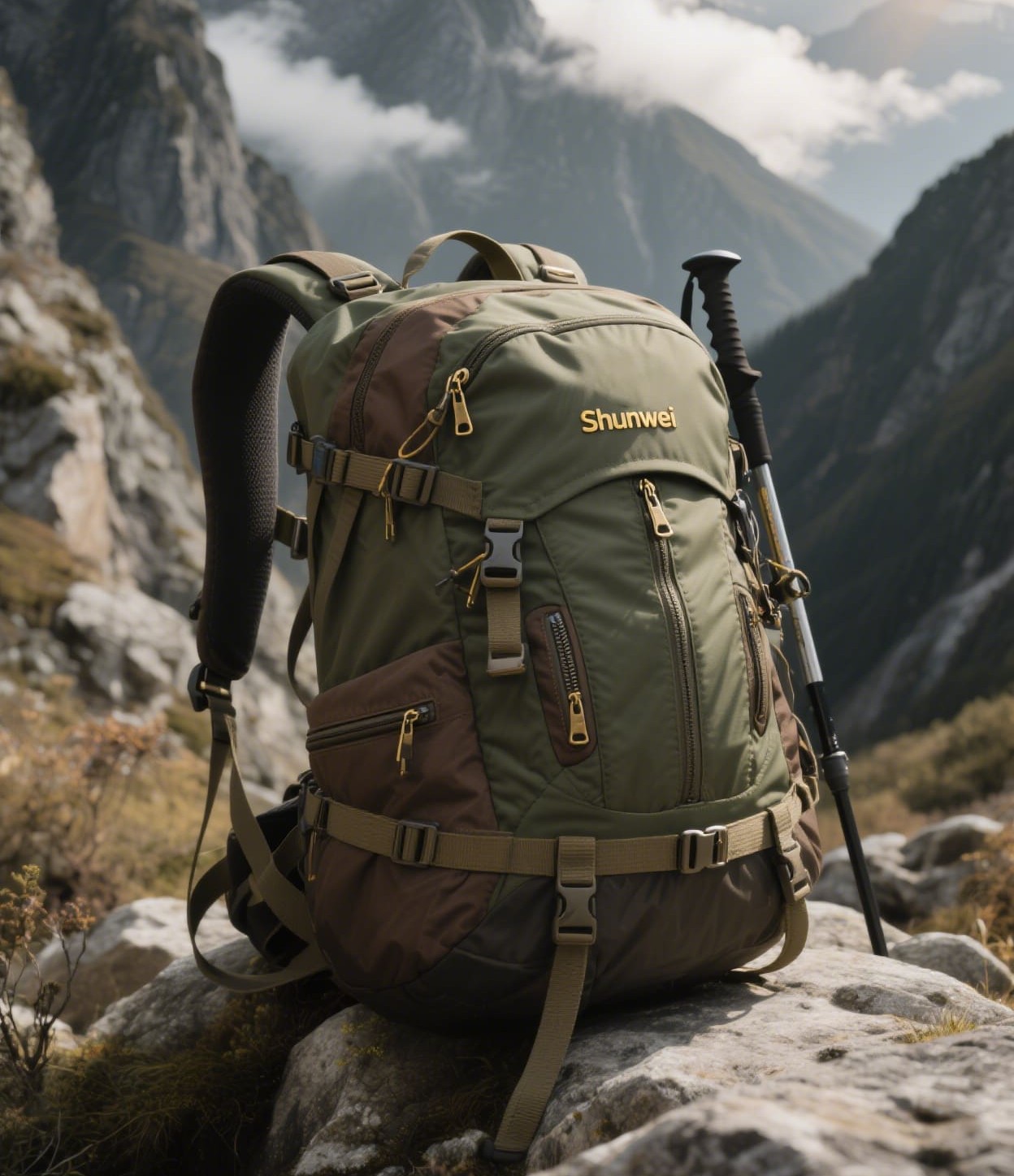 Military green large-capacity hiking backpack