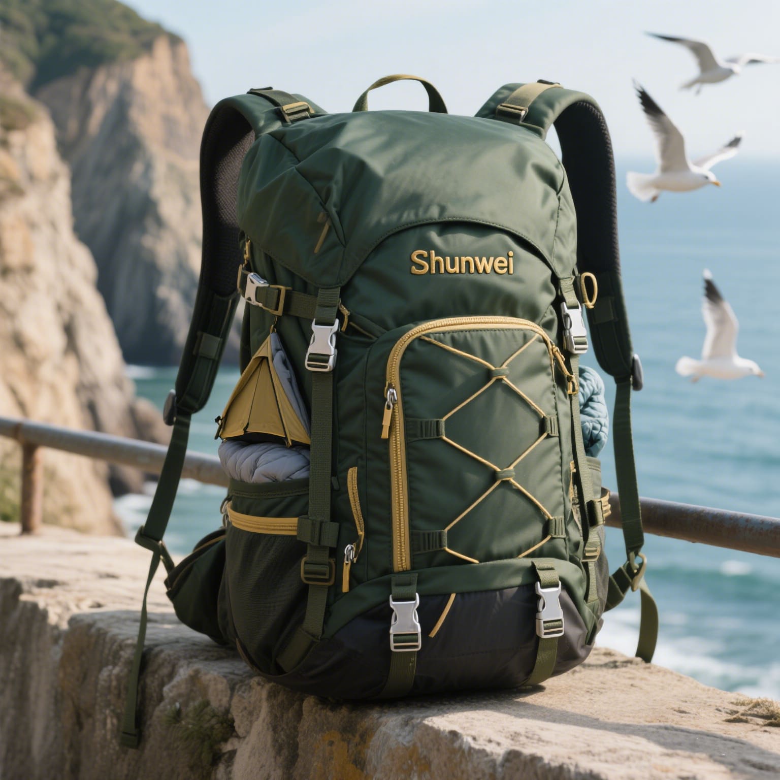 Military green short-distance hiking backpack