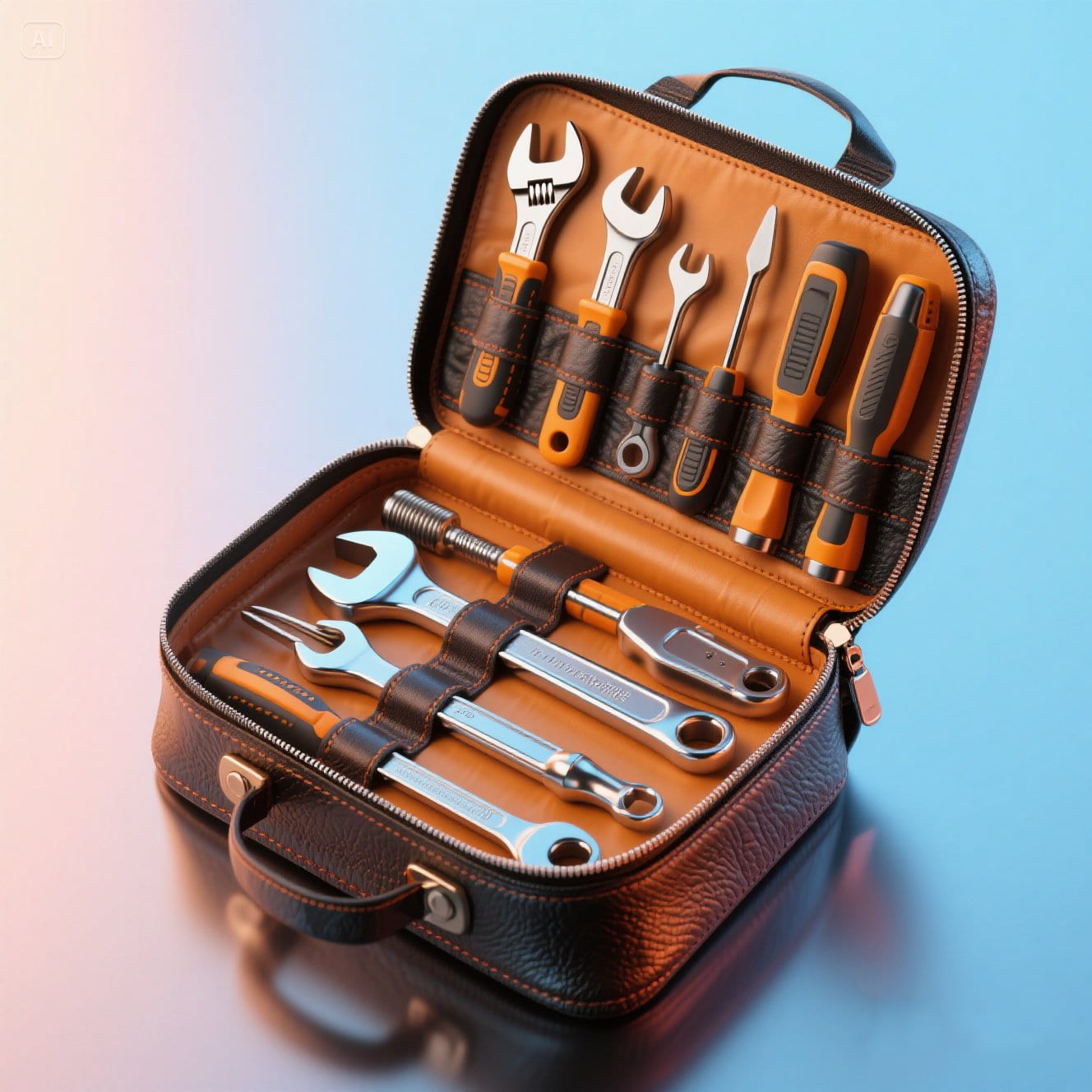 Portable hand-held leather tool bag