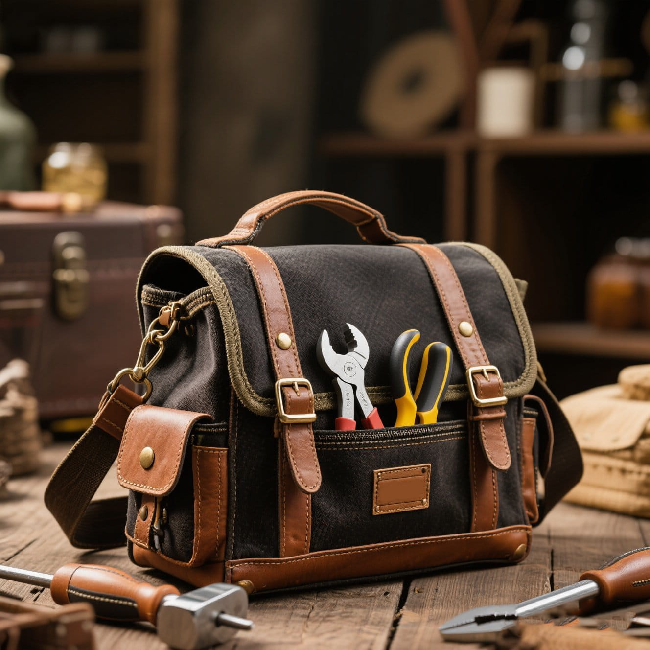 Portable leather tool bag