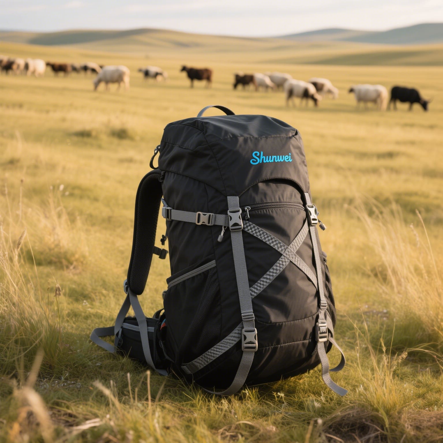Short-distance black hiking bag
