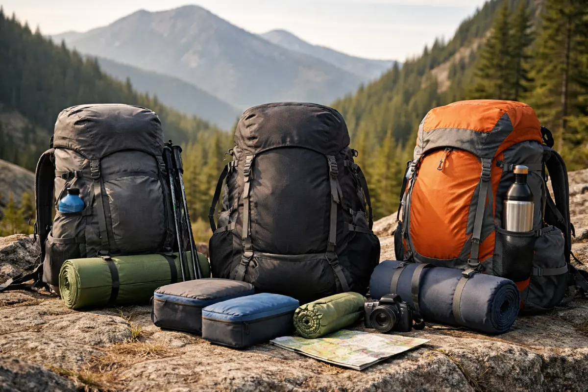 Backpacks arranged outdoors to show efficient storage and space utilization