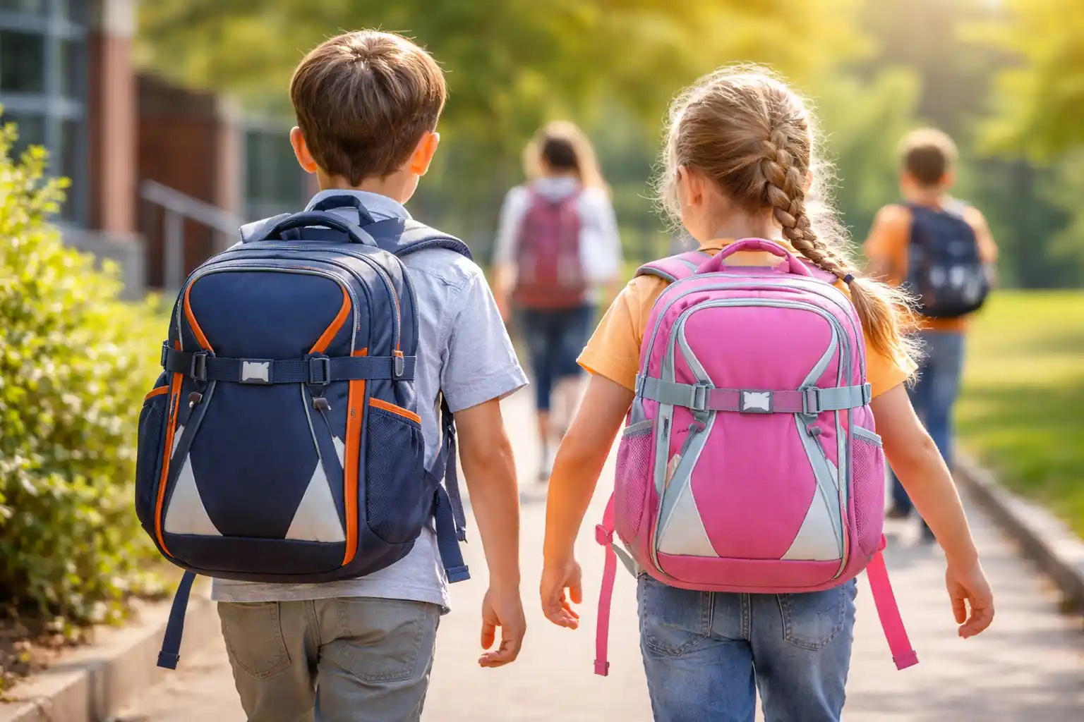 ເດັກນ້ອຍໃສ່ຖົງນັກຮຽນທີ່ຖືກອອກແບບມາເພື່ອສະຫນັບສະຫນູນທ່າທາງແລະຫຼຸດຜ່ອນຄວາມເຄັ່ງຕຶງໃນກະດູກສັນຫຼັງໃນລະຫວ່າງການເດີນທາງໄປໂຮງຮຽນປະຈໍາວັນ