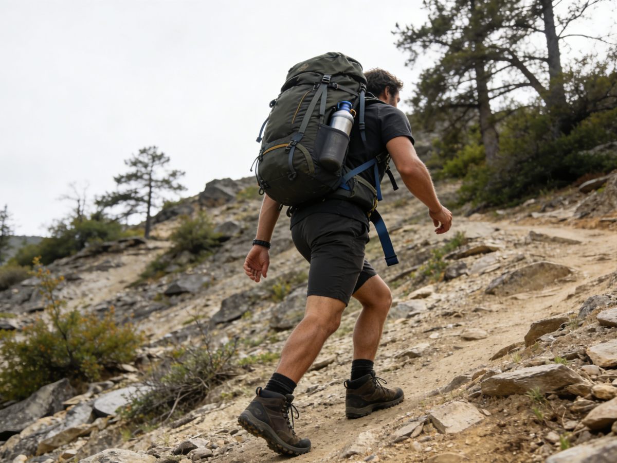 hiking backpack load kalig-on sa panahon sa uphill trekking sa nag-usab-usab nga panahon