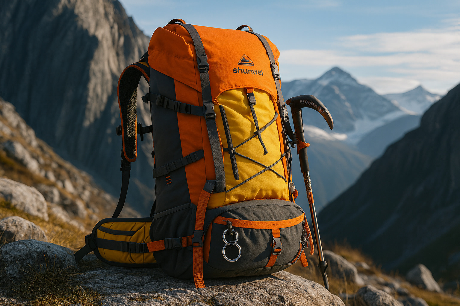 Ingxowa ye-hinjui ye-hinjuing yenzelwe iindlela zomde, eziboniswe kwimeko yentaba yokuqiniswa, ibhanti ye-hip egutyungelweyo, kunye nelaphu le-ripstop lendlela yokuhamba ngeenyawo.