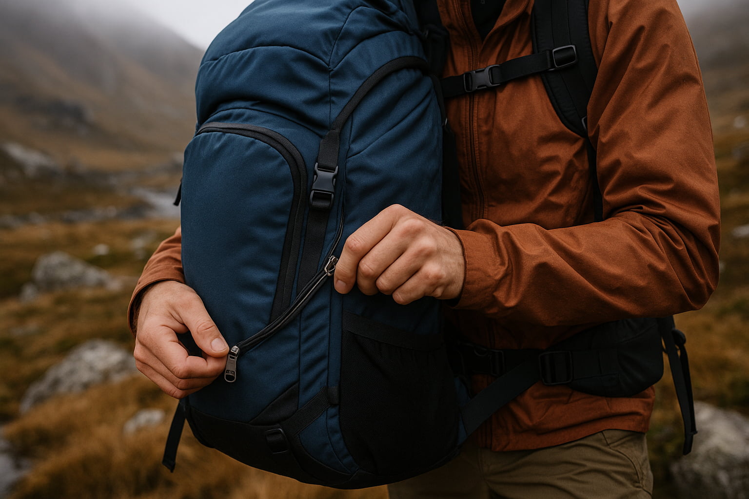 Umukerarugendo Guhindura Umufuka Winshi Bakipper mubidukikije byo hanze, Kwerekana SBS / YKK Kuramba no gukoresha neza