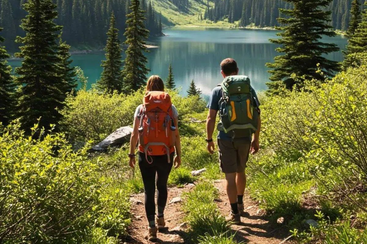 Hikers carrying loaded backpacks on a mountain trail, illustrating how bag weight and load distribution affect comfort and performance